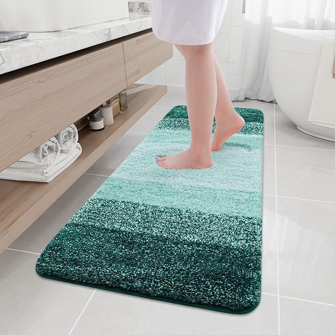 Arotive Microfiber Bathroom Rugs, Shaggy Soft and Absorbent Bath Rug, Non-Slip, Thick Plush Machine Washable Dry Bath Mats for Bathroom, Tub and Shower, 59x17, Dark Green