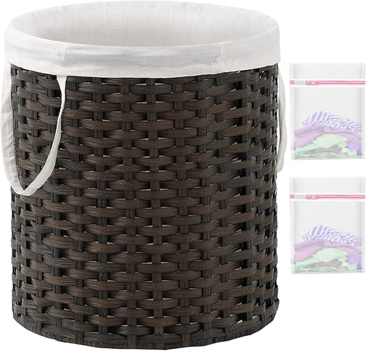 Laundry Hamper Round Laundry Basket 26.5 Gal (100L) Rattan Laundry Hamper, Handwoven Wicker Laundry Basket with Handles Removable Laundry Bag 2 Mesh Bags for Bedroom Laundry Room Brown