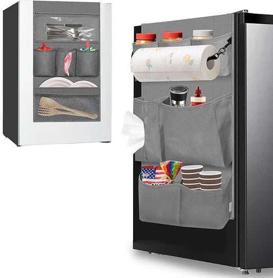 homyfort Mini Fridge Organizer, Over The Fridge Storage Organizer with 14 Pockets, College Dorm Fridge Storage for Office, Kitchen, Home, School, Gray