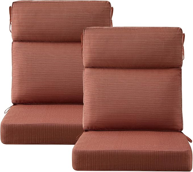 Outdoor High Back Chair Cushion, 2 Pack 44x21 inches Patio Chair Cushions Water Repellent Rocking Cushions Indoor Furniture Seat Pad, Dark Yellow Tan Stripe