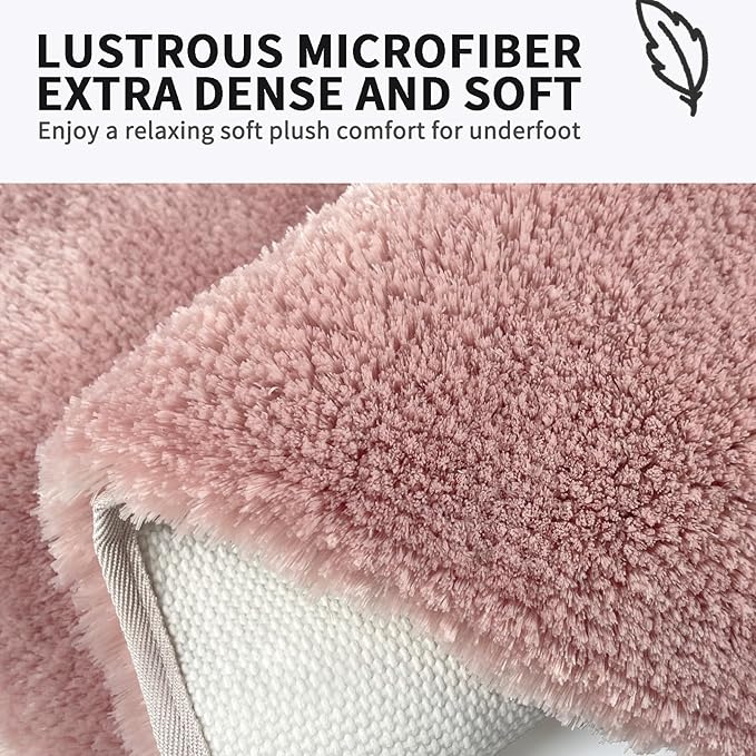 FIFU Bathroom Rugs 17" W x 24" L, Bath Mat for Bathroom, Bedroom, Laundry Room & Kitchen, Non-Slip Rubber Latex Backing, Extra Soft and Absorbent Microfiber Carpet, Machine Washable Rug, Pink