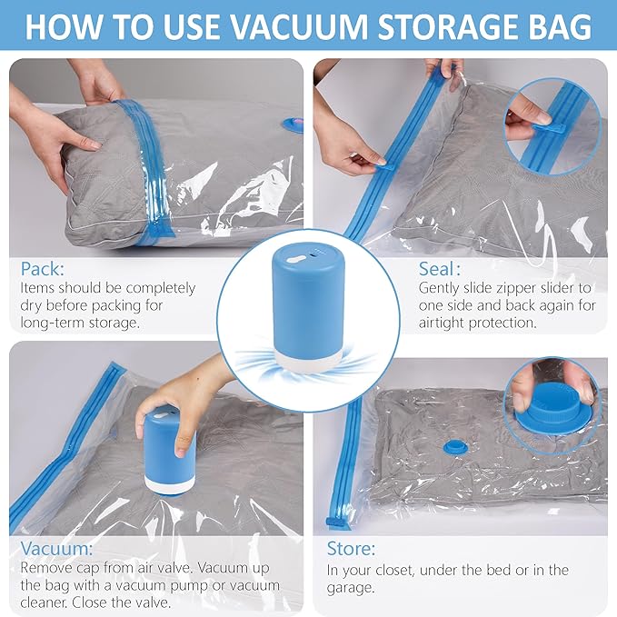 12 Pack Travel Vacuum Storage Bags with Portable Electric Pump, Vacuum Seal Space Saver Bags for Clothing, Vacuum Travel Bags for Luggage