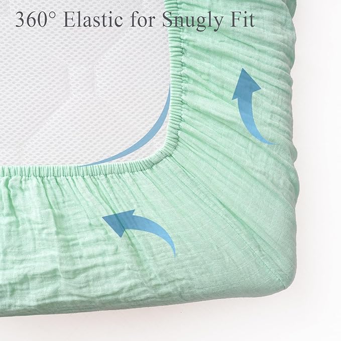 Muslin Crib Sheets for Boys Girls, 2 Pack 100% Cotton Soft Breathable Fitted Baby Sheet Set, 28x52 Inch Fits Standard Crib and Toddler Mattresses, Beige & Green