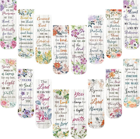 Zonon 48 Pcs Bible Verse Magnetic Bookmarks, Inspirational Scripture Christian Book Markers Religious Motivational Encouragement Flower Page Clips Presents for School Supplies(Floral Style)