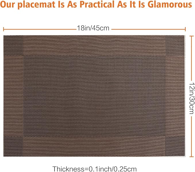Placemats Set of 6,Washable,Heat and Stain Resistant Indoor/Outdoor Place mats, Vinyl Woven Non Slip Table Mats for Restaurant Table Protection, PVC Table Placemats.(Brown, 6PCS)