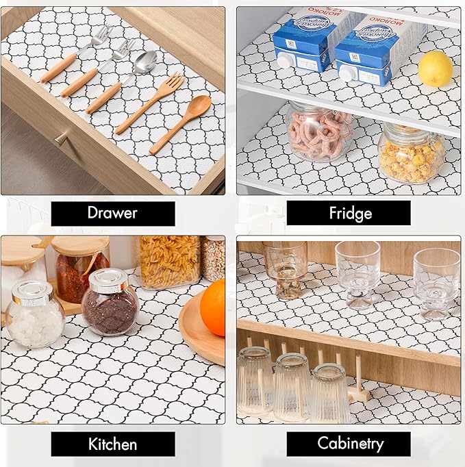 Cooyes Shelf Liner – Non-Slip Shelf Liners for Kitchen Cabinets – Waterproof Shelf Paper with Modern Pattern – Durable EVA Cabinet Liners