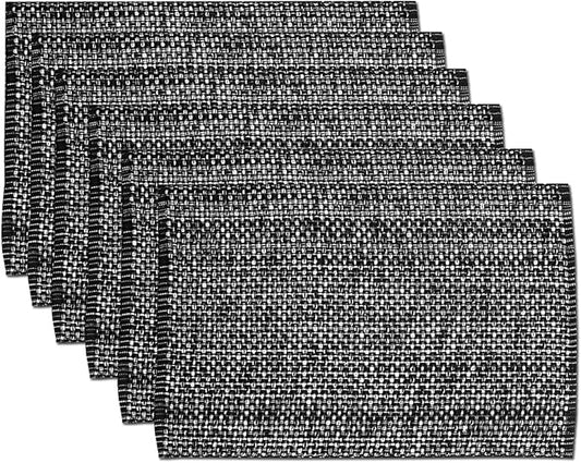 Sweet Home Collection 100% Cotton Placemats for Dining Room Rectangle Two Tone Woven Fabric 13" x 19" Soft Durable Table Mat Set, Set of 4, Black