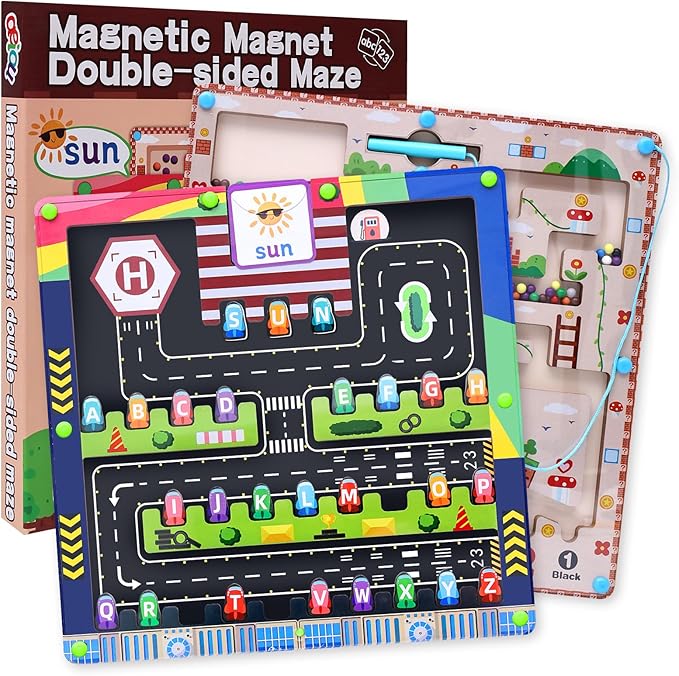 Magnetic Color and Number Maze, Magnetic Alphabet Maze, Magnet Maze Board,Montessori Toys for 3 Year Old，Fine Motor Skills Toys for Toddlers Kids Boys Girls 3 4 5 Years Old Gift (Light Green)