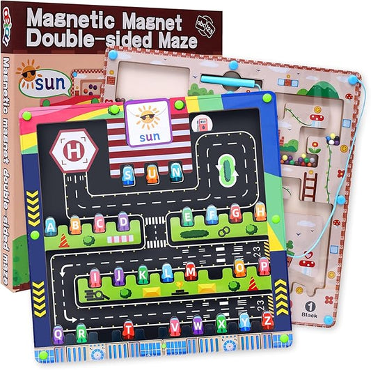 Magnetic Color and Number Maze, Magnetic Alphabet Maze, Magnet Maze Board,Montessori Toys for 3 Year Old，Fine Motor Skills Toys for Toddlers Kids Boys Girls 3 4 5 Years Old Gift (Light Green)