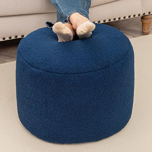 Round Pouf Ottoman 20 x 20 x 14 Inches Boho Poof Home Decor Floor Pouffe Ottoman Foot Rest for Couch Sofa Bean Bag Chairs Living Room Bedroom (Navy)