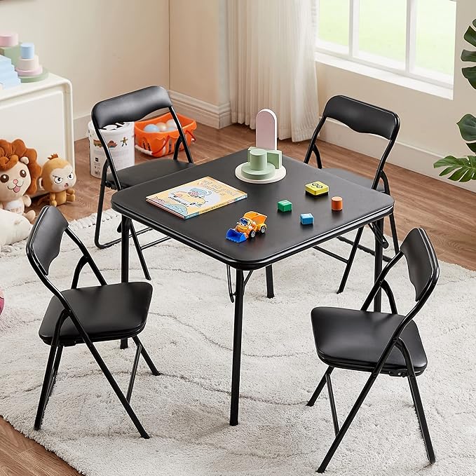 VECELO 24'' Kids Black Folding Card Table, Portable, with Ultra Soft PU Padded Cushion, 1 Piece