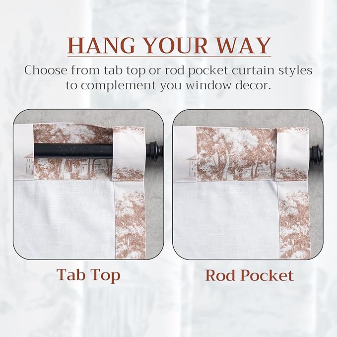 Maison d' Hermine Curtains for Living Room 100% Cotton 84 inch Length One Panel Light Filtering Toile Curtains for Bedroom Windows with Rod and Loop Pockets Drapes (Trianon Brown, 50" W x 84" L)