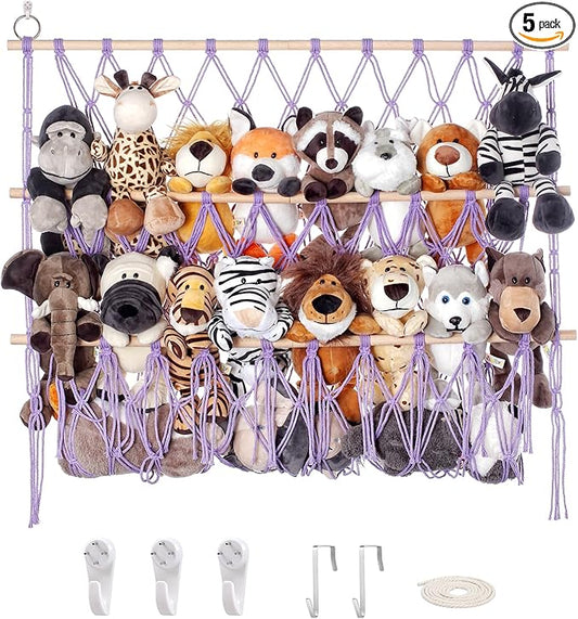 Stuffed Animal Net or Hammock Large Corner Storage for Plushies Stuffed Animals Zoo Wall Hanging Organizer Holder for Toy Hammock, Space-Saving Kids Nursery Decor (Purple)
