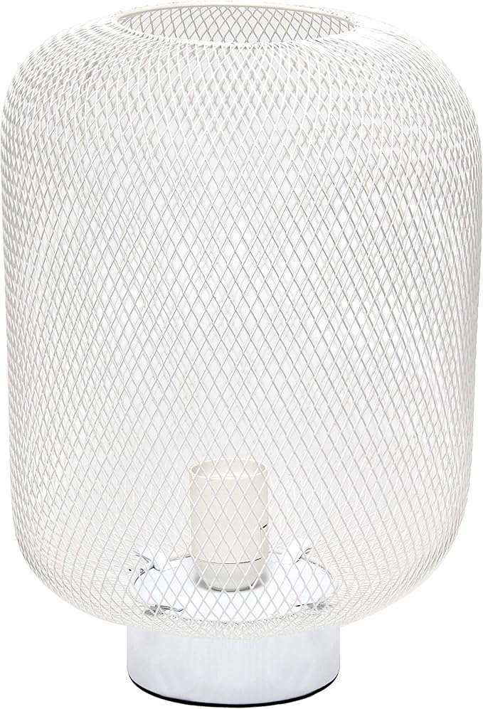 Simple Designs LT1072-WHT Metal Mesh Industrial Table Lamp, White