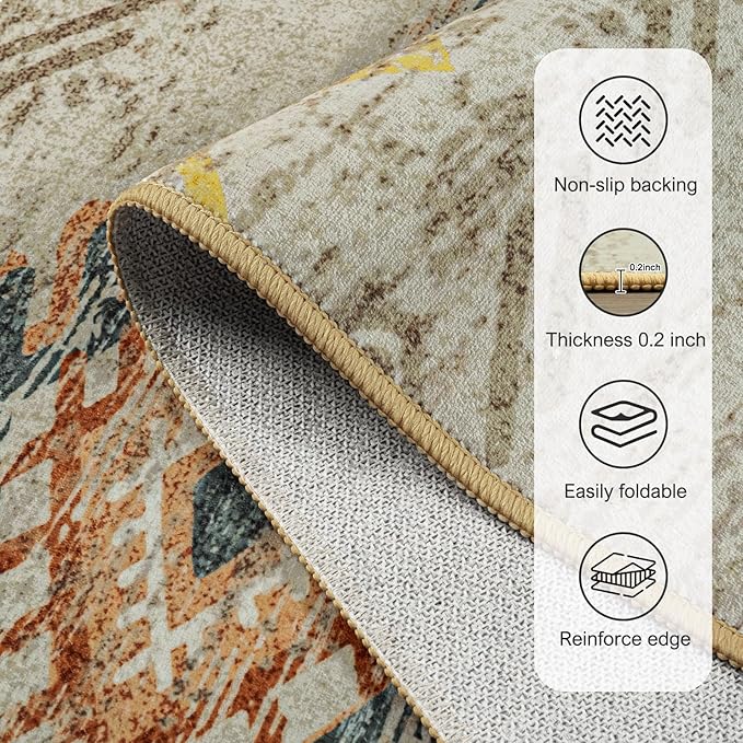Area Rug Living Room Rugs Large Soft Boho Farmhouse Indoor Floor Rug (Brown, 5'x7')