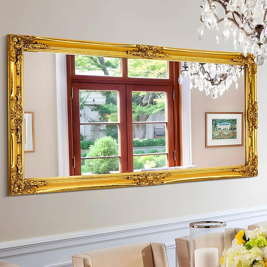 Chende 23" x 47" Gold Vintage Mirror for Wall, Decorative Wall Mirror with Wood Ornate Frame, Large Bathroom Mirror Wall Mounted, Elegant Gold Mirror for Entryway, Hallway, Home Office