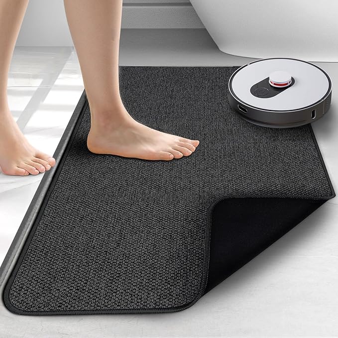 Upgraded Thin Bathroom Rugs, Bath Mat Super Absorbent, Bath Rugs Rubber Backing Non-Slip, Quick Dry Machine Washable, Cozy Cloth Bathroom Mat fit Under Door/Sink/ Bathtub/Shower/Kids 24''x48''-Black