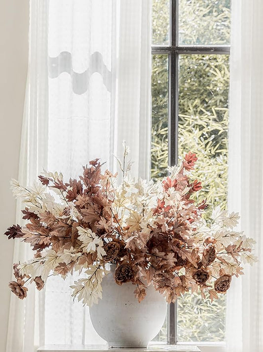 MISSPIN 11 Pack 38 inch Artificial Fall Maple Leaf Stems, Beige Maple Leaf Fall Branches for Vases Centerpieces Autumn Harvest Festival and Thanksgiving Day