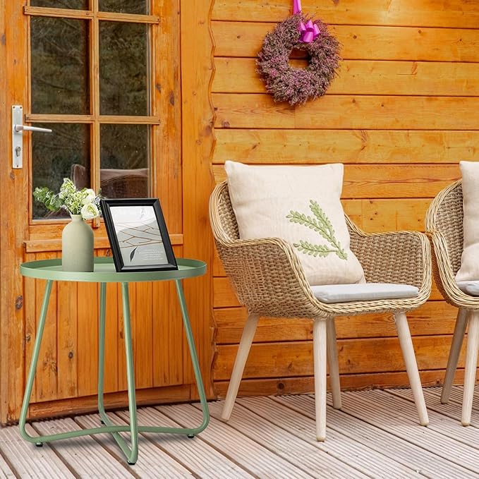 danpinera Outdoor Side Tables, Weather Resistant Steel Patio Small Round Outdoor Metal End Table for Patio Yard Balcony Garden Bedside Green
