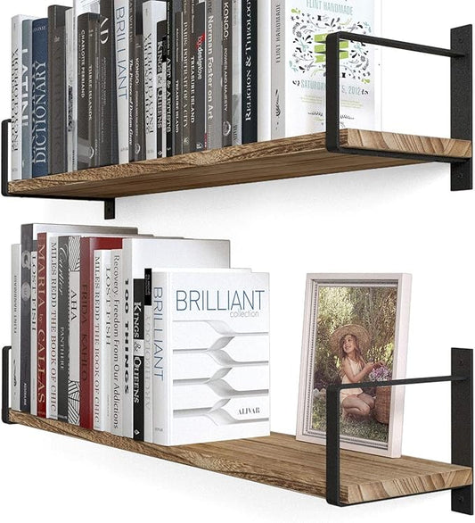 Wallniture Toledo Floating Shelves for Wall, Wall Shelf for Living Room Decor, Kitchen Organization, Bathroom Organizer, Bedrooom Shelves Burnt Set of 2