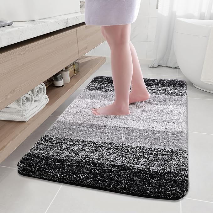 Arotive Microfiber Bathroom Rugs, Shaggy Soft and Absorbent Bath Rug, Non-Slip, Thick Plush Machine Washable Dry Bath Mats for Bathroom, Tub and Shower, 50x30, Black