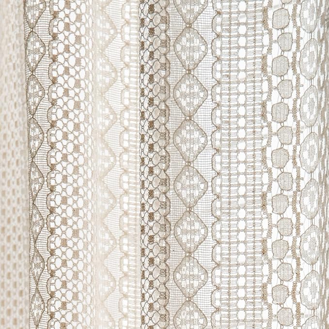 Sutuo Home Boho Curtains Crochet Lace Semi-Sheer Bohemian Hollow Knitted Handmade Tassels, Rod Pocket Window Treatment Vintage Rustic Farmhouse Drapes for Living Bedroom, 1 Panel 59" W x 63" L, Beige