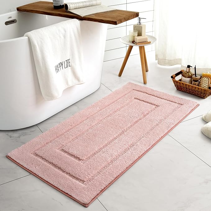 GRANNY SAYS Pink Bathroom Rugs Non Slip Washable, 24"x 48", Soft Bath Mats for Bathroom, Microfiber Shag Rug, Absorbent Bath Floor Mat, Large Bath Rug for Shower, Tub, Bedroom