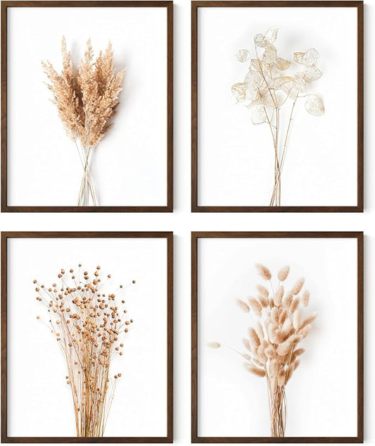HAUS AND HUES Flower Wall Decor - Set of 4 Floral Wall Art, Floral Wall Decor, Flower Wall Art, Framed Flower Painting, Floral Pictures Wall Decor, Flower Pictures Wall Decor (Framed Walnut 8x10)
