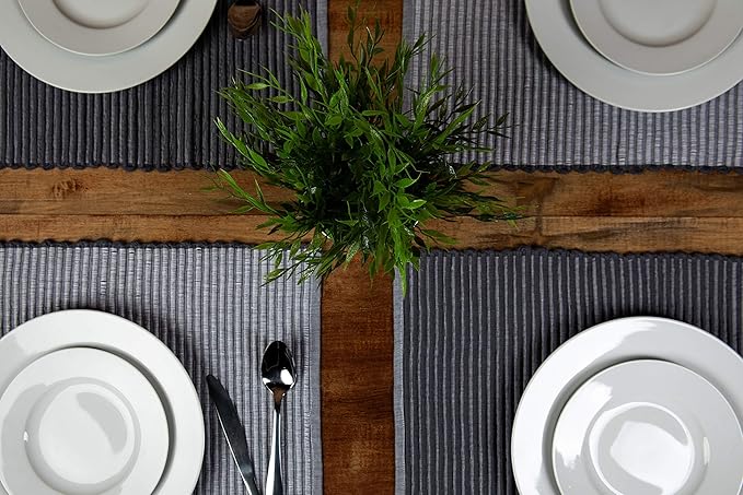 Sticky Toffee Woven Cotton Placemats Set of 4, Gray Ribbed 14 x 19 in, Washable Table Mats for Dining Table or Kitchen