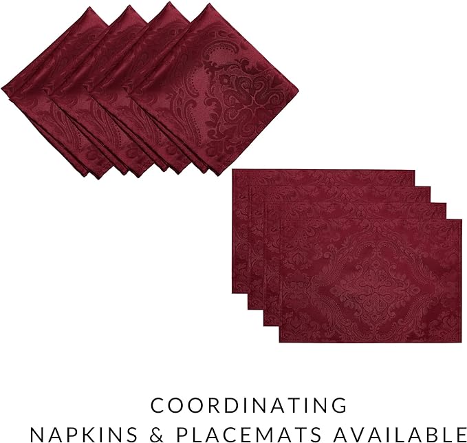 Elrene Home Fashions Caiden Elegance Damask Fabric Placemats, 13" x 19", Cranberry, Count 4 (Pack of 1)