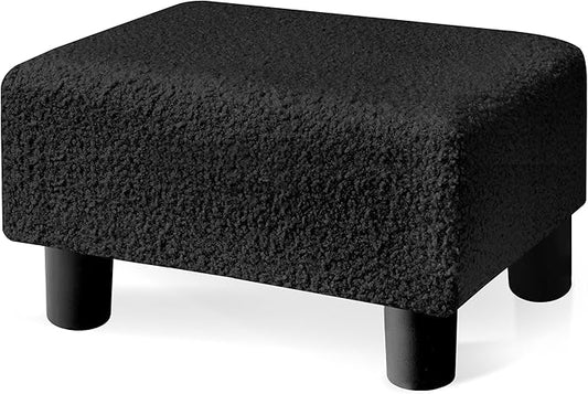 BRIAN & DANY Small Foot Stool Ottoman, Footstool with Legs, Teddy Velvet Foot Rest for Living Room, Bedroom and Office, Black