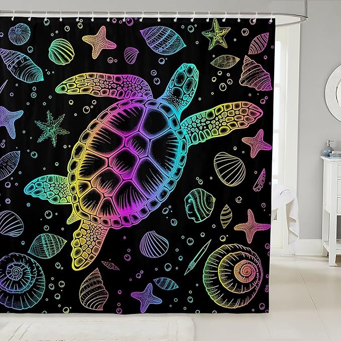 Feelyou Sea Turtle Shower Curtain Ocean Themed Fabric Shower Curtain for Kids Boys Girls Shells and Corals Bathroom Waterproof Accessories with 12 Hooks Ombre Curtains,72X78 Inches