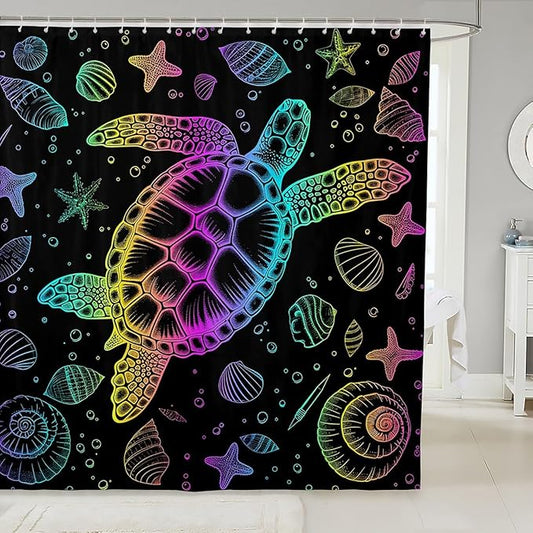 Feelyou Sea Turtle Shower Curtain Ocean Themed Fabric Shower Curtain for Kids Boys Girls Shells and Corals Bathroom Waterproof Accessories with 12 Hooks Ombre Curtains,72X78 Inches