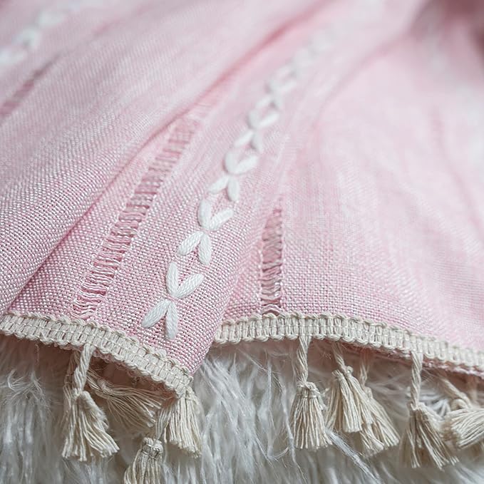 Sutuo Home Boho Curtain for Bedroom Living Room Nursery Kitchen, Light Filtering Country Farmhouse Vintage Chic Tassels Hollow Window Treatment Bohemian Drape, 1 Panel 52" W x 96" L, Pink