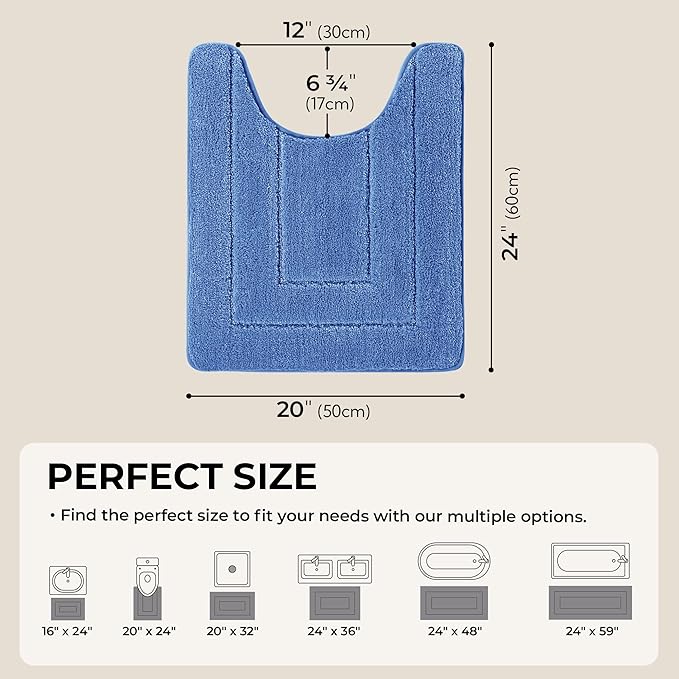 GRANNY SAYS Bathroom Toilet Rugs U Shaped, Bath Mats for Bathroom, Bath Rugs Non Slip Washable, Absorbent Microfiber Toilet Mat, Soft Plush Shaggy Bath Carpet, 20" x 24", Blue