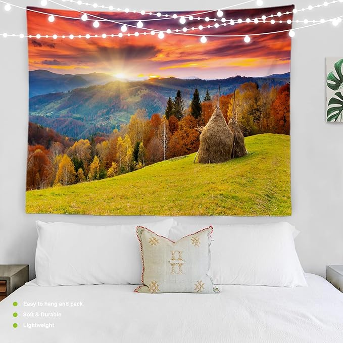 BaoNews Golden Yellow Autumn Mountain Tapestry,Landscape Countryside Large Wall Hanging Polyester Tablecloths Tapestry Bedroom Room Living Room Dorm 39.4 x 59.1 Inches