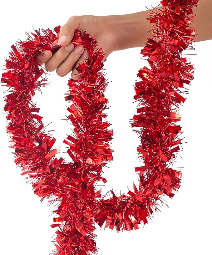 26.2 Feet Red Holiday Tinsel Garland for Graduation, Birthday, Weddings, Party Decorations, Christmas, Patriotic Foil Tinsel Garland for All-Season Home Indoor Outdoor Party Supplies(Red)