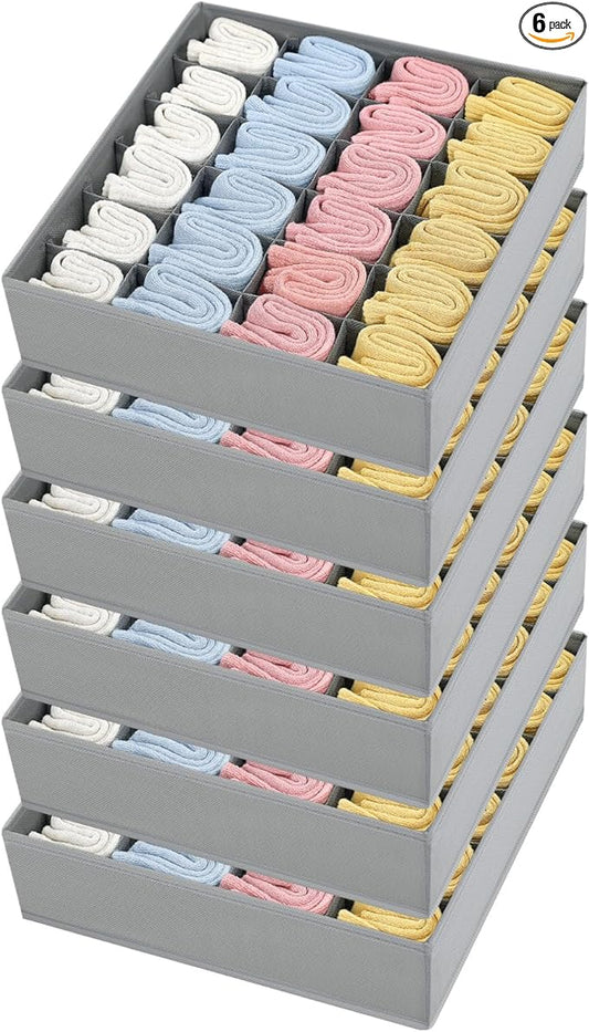 Joyoldelf Sock Organizer Drawer Organizer - Underwear Organizer, 24 Cell Collapsible Closet Organizers and Storage Sock Holders Organizers for Storing Socks, Ties, Belts 6 Pack