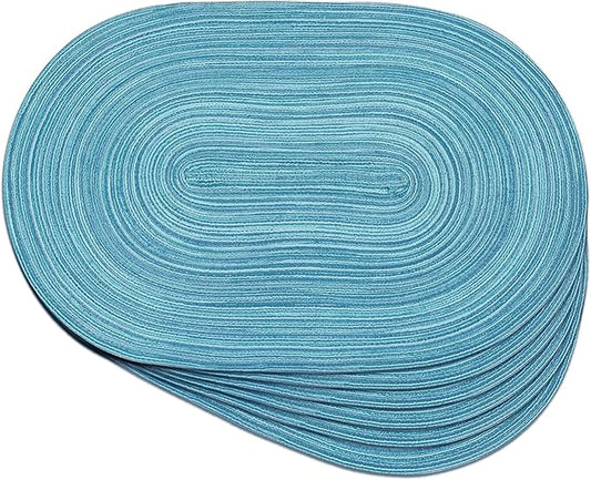 Noctiflorous Oval Braided Placemats Set of 6 Woven 12x18 Inch Non Slip Washable Heat Resistant Place Mats Round Tablemats for Dining Kitchen Party Daily Table Decor Dinner Mats (07 Blue, 6)