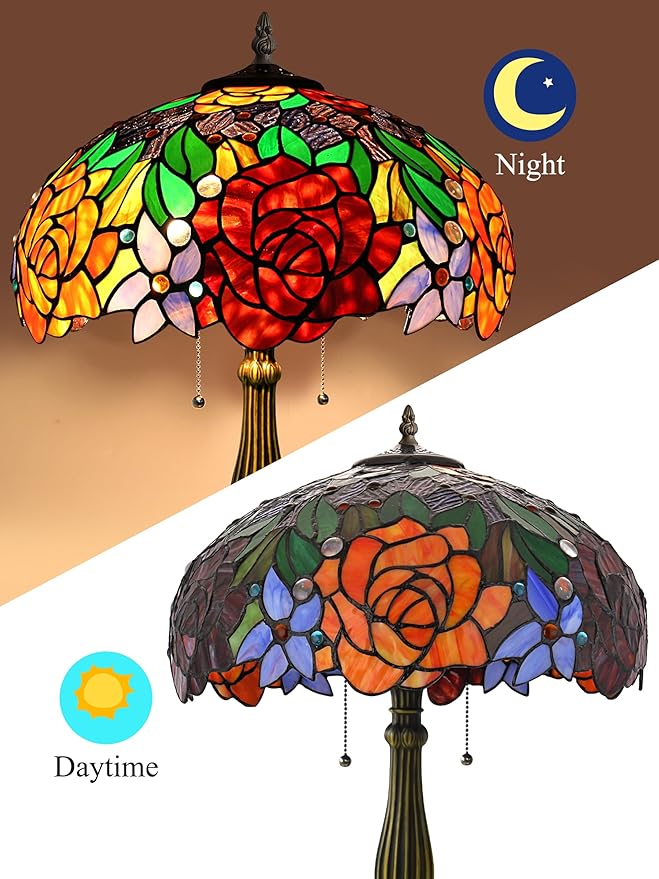 KY&BOSAM Tiffany Style Table lamp Stained Glass Table Lamps Art Style Desk Lamp 24 Inch Tall Glass 16 Inch Wide Shade Beside 2 Bulb Antique Zinc Base for Home Living Room Bedroom Kitchen Family Decor