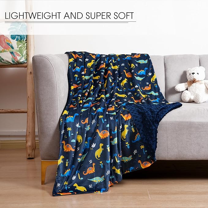 Minky Baby Throw Blanket for Boys, 50x60 Inches Soft Lightweight Micro Fleece Blanket with Double Layer, Dotted Backing, Breathable Receiving Blanket for Newborns, Dinosaur