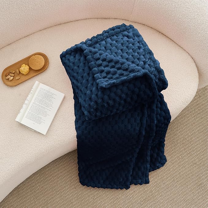BEDELITE Fleece Blanket, Large King Size for Bed, 3D Jacquard Decorative Navy Fuzzy Blanket, Soft and Cozy Warm Plush Fluffy Throw All Seasons Suitable, 108x90Inches