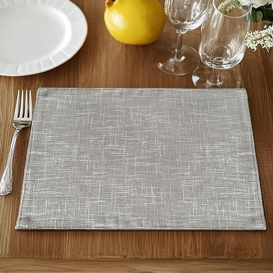 JINCHAN Burlap Textured Placemats Set of Four Farmhouse Cloth Place Mats Gray Table Mats Sturdy Fabric Placemats for Kitchen Dining Table Double Layer Heat Resistant Tablemats 13 x 19 Inch Grey