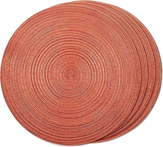FunWheat Round Braided Placemats Set of 4 Place mats for Dining Tables Woven Heat Resistant Table Mats 15 inch for Fall(Orange,4pcs)