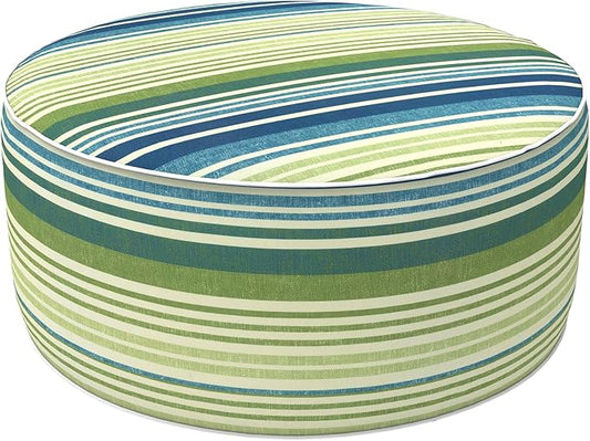 LVTXIII Inflatable Stool Ottoman Footrest with Handle, Decorative Fade-Resistant Foot Stool, Indoor or Outdoor Pouf for Home Garden and Camping Use, D21 x W 21 x H9, Stripe Blue Green