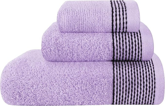 Belizzi Home Ultra Soft 3 Pack Cotton Towel Set, Contains a Bath Towel 28x55 inch, a Hand Towel 16x24 inch & a Wash Coth 12x12 inch, Ideal Everyday use, Compact & Lightweight -Purple