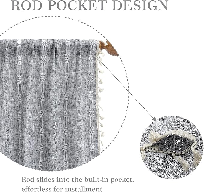 ColorBird Dark Grey Curtains for Bedroom, Linen Darkening Drapes 63 Inch Length 2 Panels, Embroiderey Boho Farmhouse Room Divider Curtains for Living Room Dining Nursery Closet
