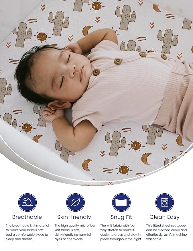 TotAha Cactus Crib Sheets (2-Pack) - Hypoallergenic, Silky Comfort, Buttery Soft, Calming Effect, All-Season Jersey-Knit Sheets, 9'' Extra Deep Pocket Baby Western Crib Sheet