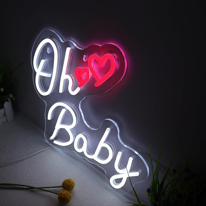 Oh Baby Neon Signs, Battery or Usb Powered Neon Signs for Wall Decor, Adjustable Brightness Led Neon Signs(13 x 11.8 inches)