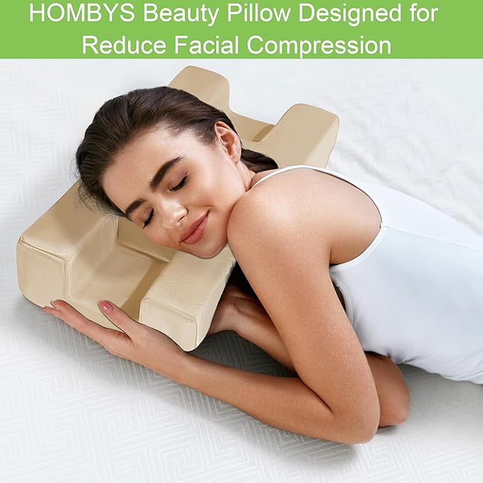 HOMBYS Beauty Pillow for Side Sleepers, Side Sleeper Pillows for Adults,Silky Smooth Satin Bed Pillow,Champagne